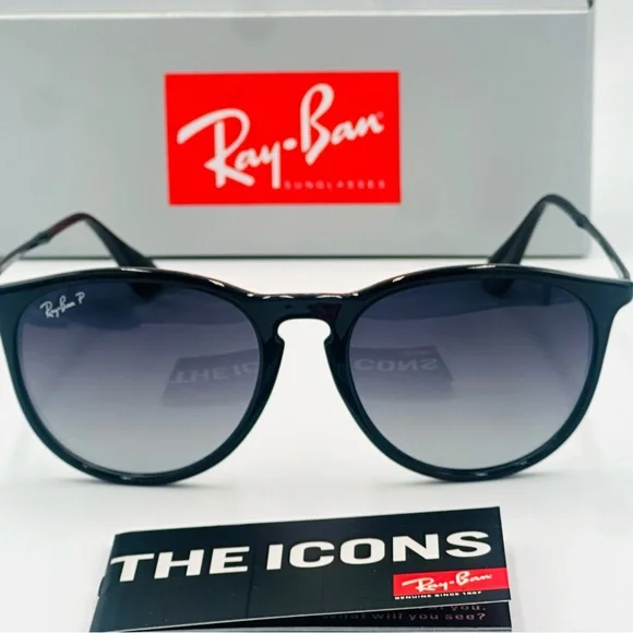 Ray-Ban Erika Women’s Polarized Sunglasses RB4171 54m Black w Gradient Grey Lens - Picture 2 of 8
